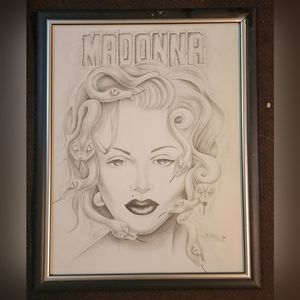 Madonna/medusa framed drawing